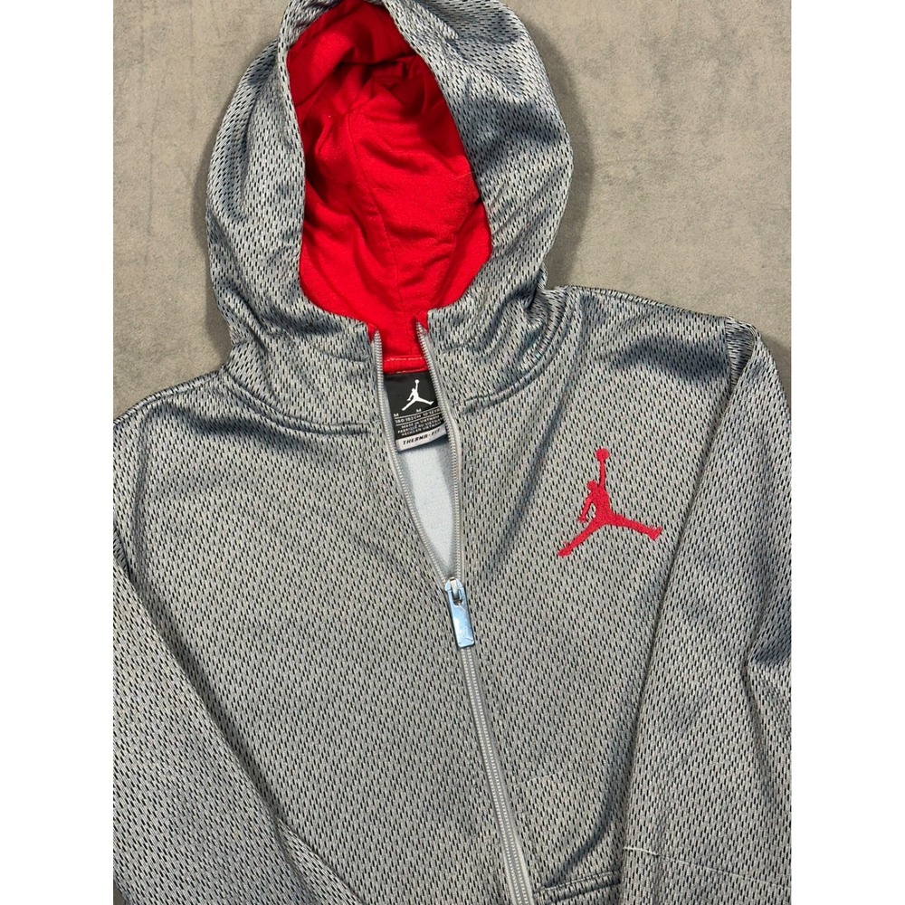 Kids Jordan Therma Fit Full Zip Hoodie Gray Red Logo Size M‎ 10 12 Years